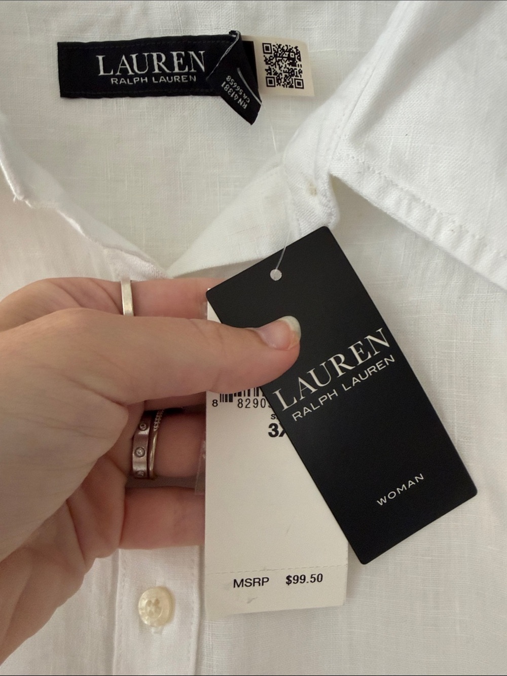 Ralph Lauren White Short-Sleeve Linen Button Front Shirt - Picture 6 of 9